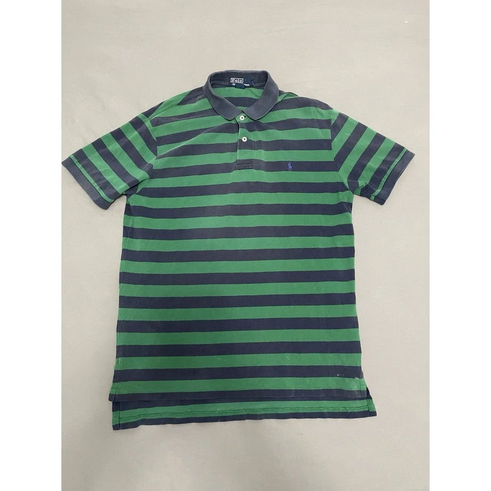 Vintage Ralph Lauren Polo Shirt Men's L Blue Stripe Short Sleeve 90s VTG Retro